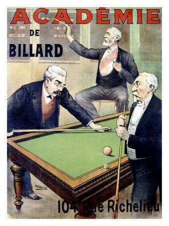 Academie de Billard by A.Gallice Print on Paper /& Canvas Giclee Poster